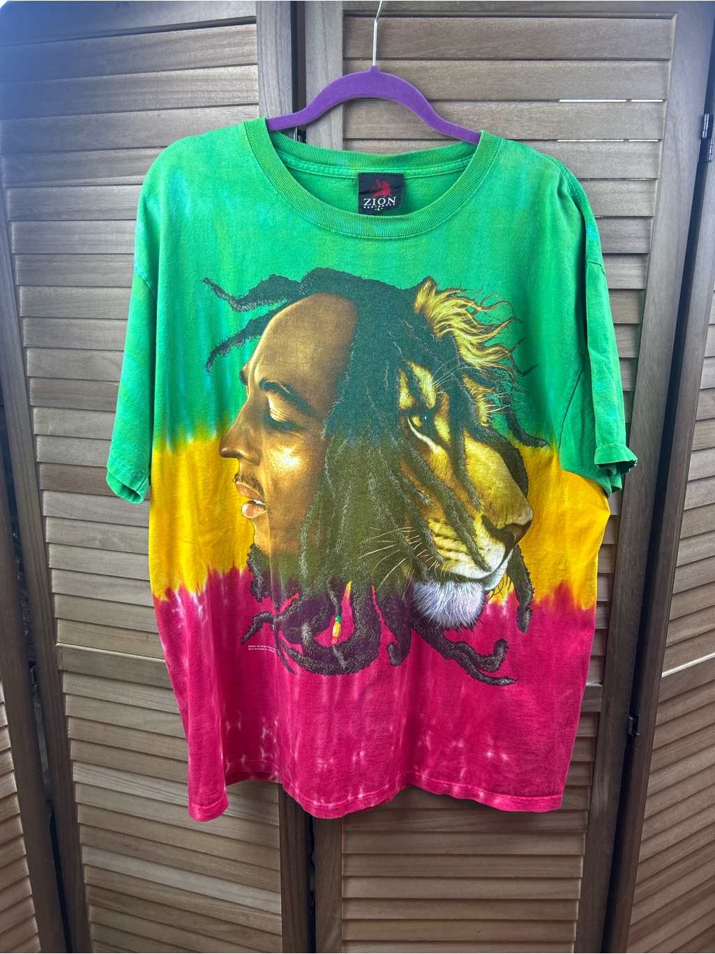 Zion Rootswear Bob Marley Lion Tie Dye Graphic T-Shirt Rasta Large